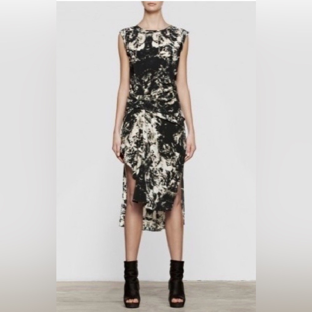 Cocktail Occasion AllSaints Black White Rivera Silk Slip Dress Ruched   Size 4